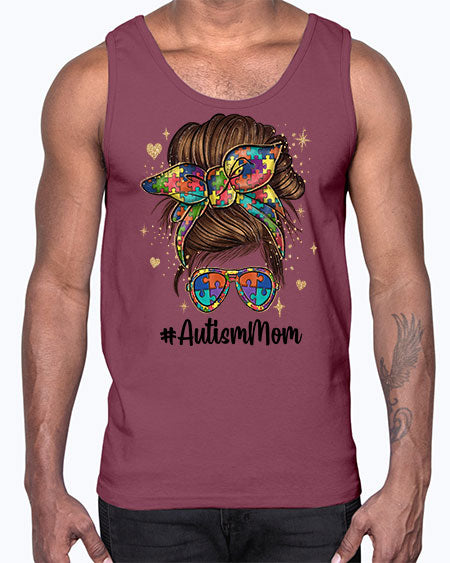 autism mom 3#- autism- Cotton Tank