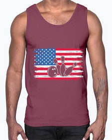 bowling pins usa flag american 278#- bowling- Cotton Tank