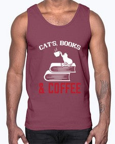 cats book and coffee Style 37#- cats- Cotton Tank