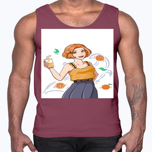 cute anime summer girl with orange juice28#- anime- Cotton Tank
