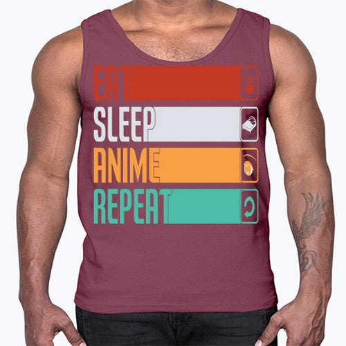 eat sleep anime repeat225#- anime- Cotton Tank