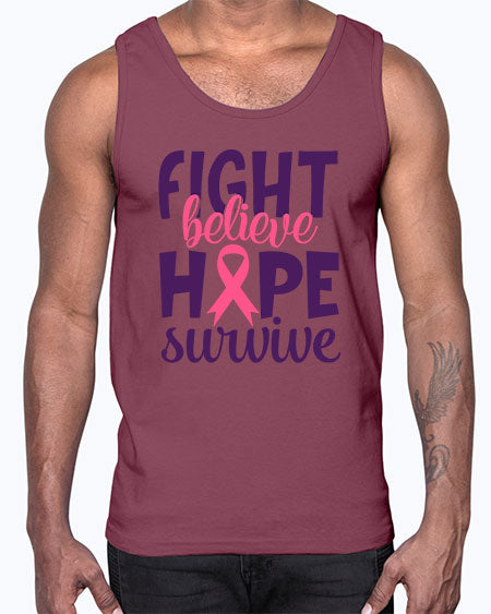 fight believe hope survive Style 13#- breast cancer- Cotton Tank