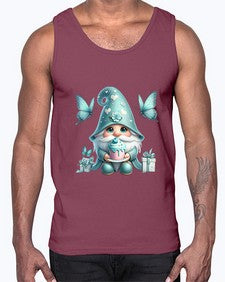 gnome with butterfly 10#- gnome- Cotton Tank
