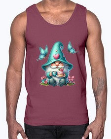 gnome with butterfly 14#- gnome- Cotton Tank