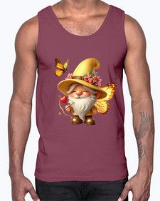 gnome with butterfly 27#- gnome- Cotton Tank