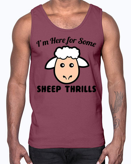 im here for some sheep thrills- sheep- Cotton Tank