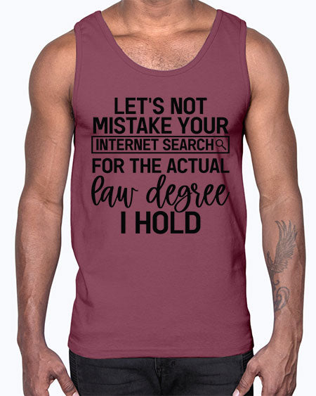 let s not mistake your internet search for the actual law degree i hold 1047#- lawyer- Cotton Tank