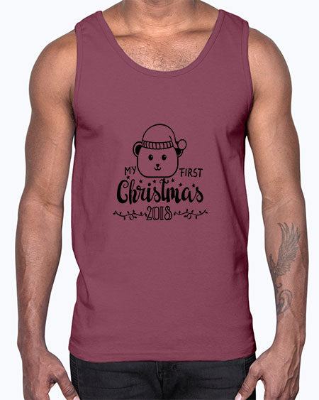 my first christmas bear black 191#- bears - animals- Cotton Tank
