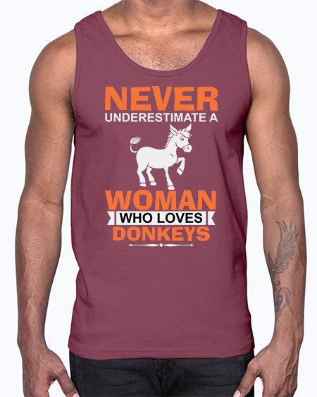 never underestimate a woman who loves donkeys Style 1#- donkey- Cotton Tank