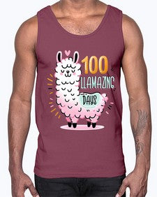 one hundredth Day of School Llama 599#- one hundred days- Cotton Tank