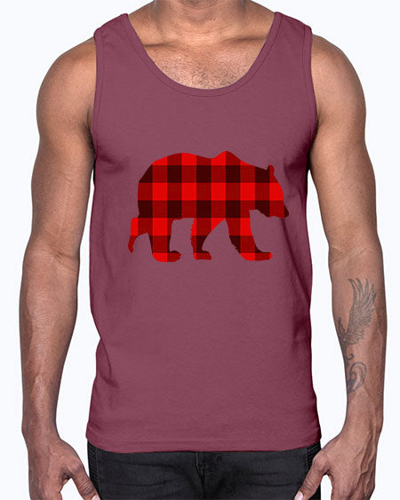 plaid bear 227#- bears - animals- Cotton Tank