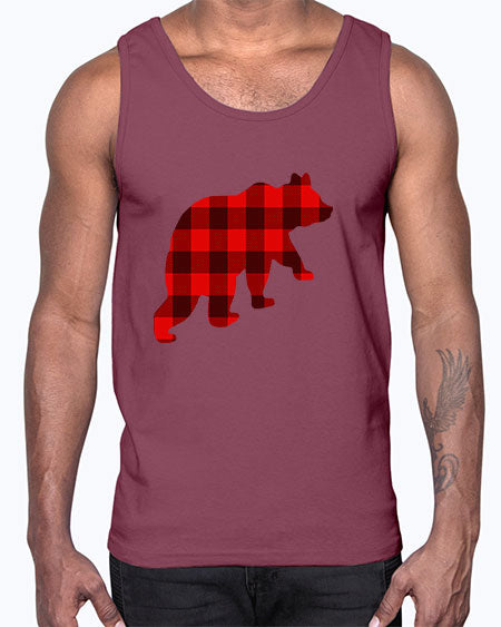 plaid bear 229#- bears - animals- Cotton Tank
