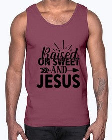 raised on sweet and jesus 1491#- tea- Cotton Tank