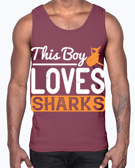 this boy loves sharks Style 14#- shark-fish- Cotton Tank