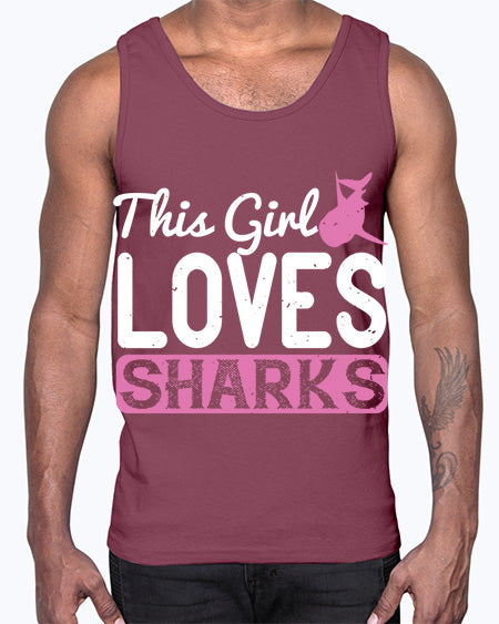 this girl loves sharks Style 12#- shark-fish- Cotton Tank