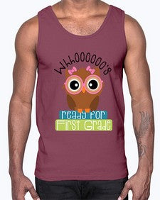 whooos ready for first grade girl 1001#- first grade- Cotton Tank