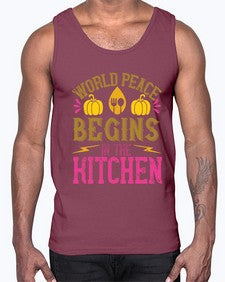 world peace begins in the kitchen 496#- vegan- Cotton Tank