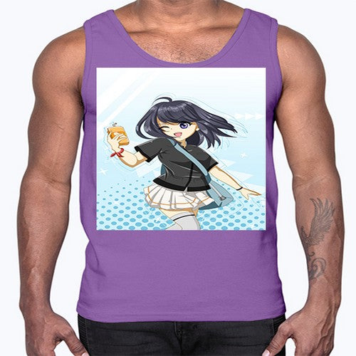Cute and happy student girl with banana milk 4#- anime- Cotton Tank