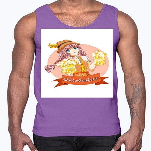 Cute and happy woman celebrating oktoberfest with beer 177#- anime- Cotton Tank