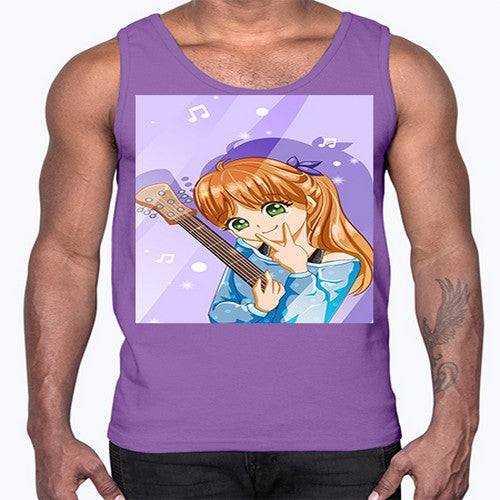 Cute and soft girl with guitar 53#- anime- Cotton Tank
