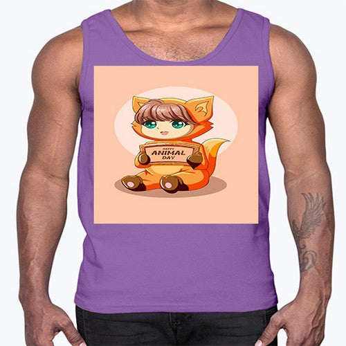 Cute girl with animal costume in animal day text 137#- anime- Cotton Tank
