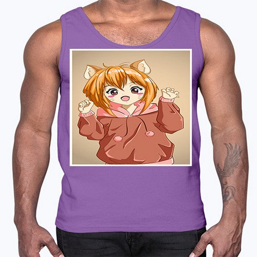 Cute little girl with accessories cat cartoon 170#- anime- Cotton Tank