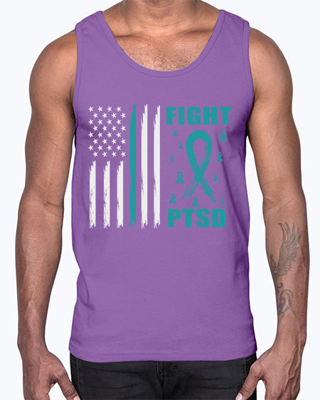 Fight PTSD Awareness American Flag 24#- PTSD- Cotton Tank