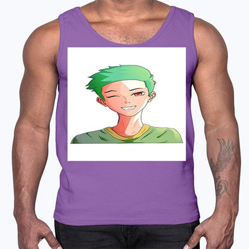 Handsome boy green hair wearing green shirt 35#- anime- Cotton Tank