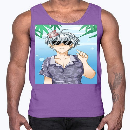 Handsome boy with sunglasses on the beach in summer holiday 44#- anime- Cotton Tank