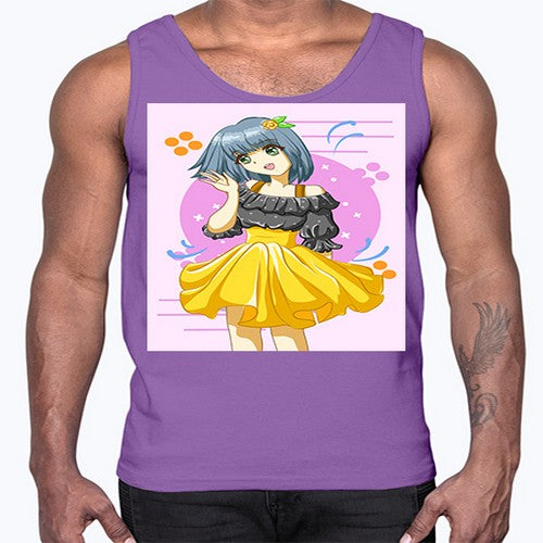 Happy and funny girl with black yellow dress in summer 41#- anime- Cotton Tank