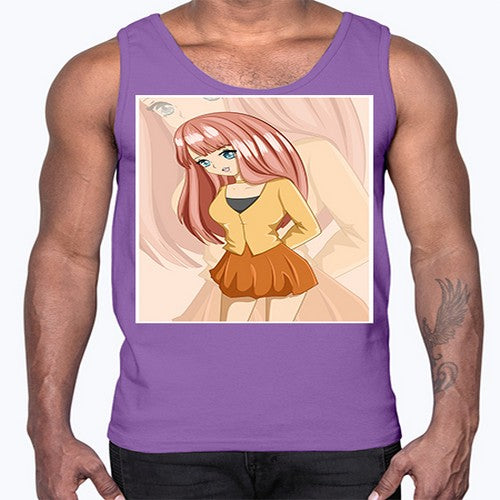 Happy beautiful and cute girl pink long hair 5#- anime- Cotton Tank