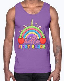 Hello first Grade Unicorn Rainbow 281#- first grade- Cotton Tank