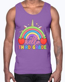 Hello third Grade Unicorn Rainbow 349#- third grade- Cotton Tank