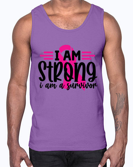 I Am Strong I Am a Survivor 20#- breast cancer- Cotton Tank