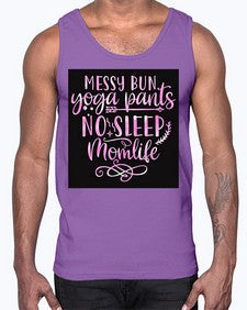 Messy bun yoga pants no sleep momlife  424#- yoga- Cotton Tank