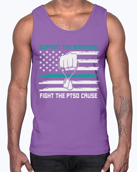 PTSD Awareness Military Teal Ribbon 11#- PTSD- Cotton Tank