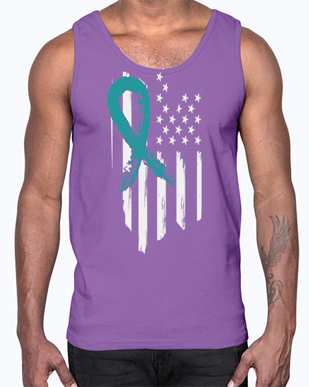PTSD Teal Ribbon Distressed US 7#- PTSD- Cotton Tank