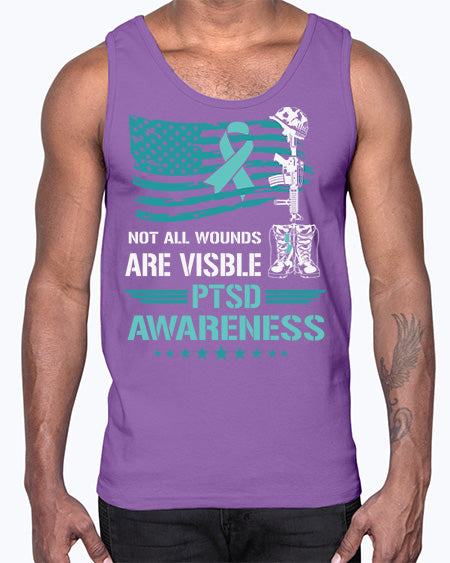 Patriotic Military PTSD Awareness 13#- PTSD- Cotton Tank