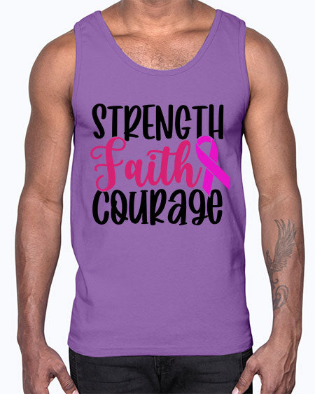 Strength Faith Courage 7#- breast cancer- Cotton Tank