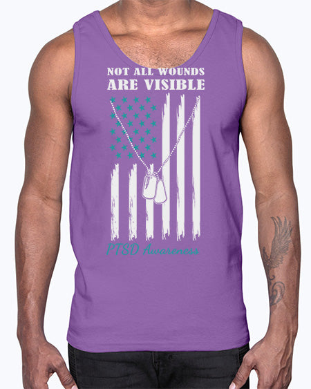 Teal Ribbon Not All Wounds 6#- PTSD- Cotton Tank