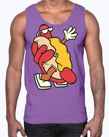 Walking hotdog 262#- cartoon food- Cotton Tank