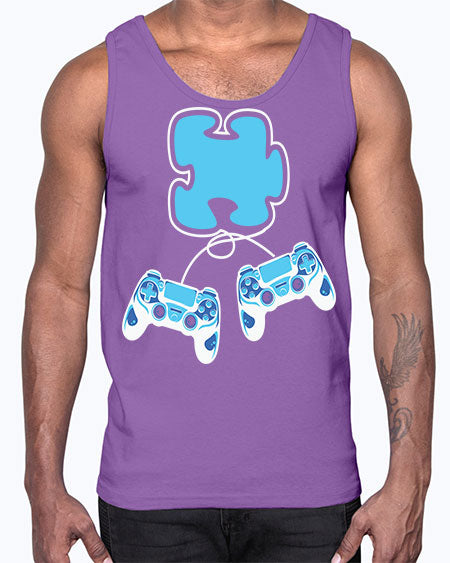 autism awareness gamer puzzle piece 11#- autism- Cotton Tank