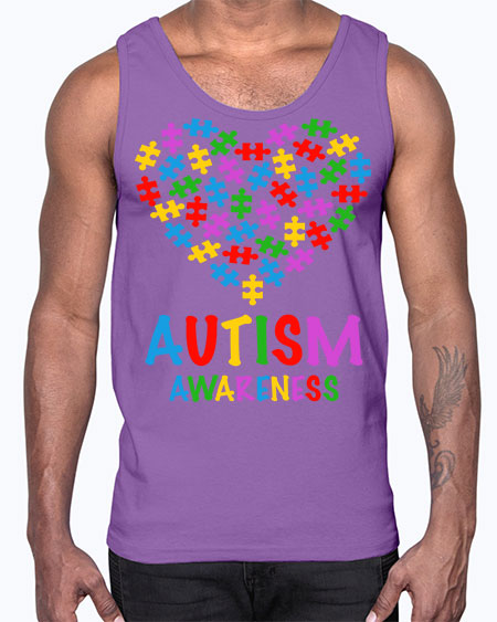 autism awareness heart love puzzle 15#- autism- Cotton Tank