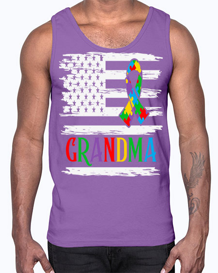 autism grandma american flag 31#- autism- Cotton Tank