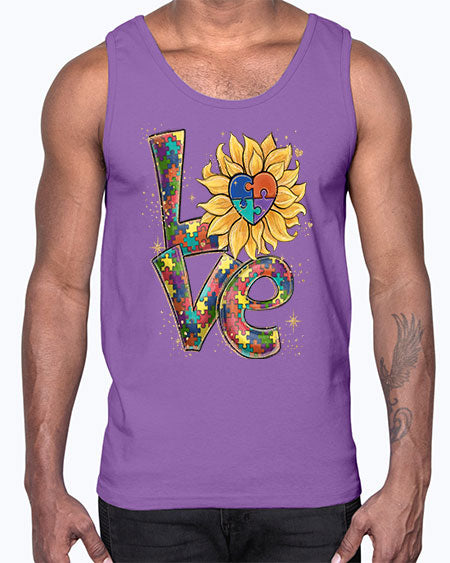autism love sunflower- autism- Cotton Tank