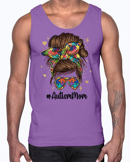 autism mom 3#- autism- Cotton Tank