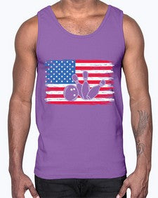 bowling pins usa flag american 278#- bowling- Cotton Tank