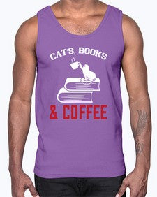 cats book and coffee Style 37#- cats- Cotton Tank