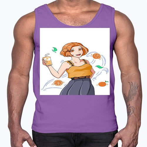 cute anime summer girl with orange juice28#- anime- Cotton Tank