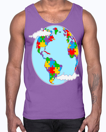 earth autism awareness heart puzzle 83#- autism- Cotton Tank